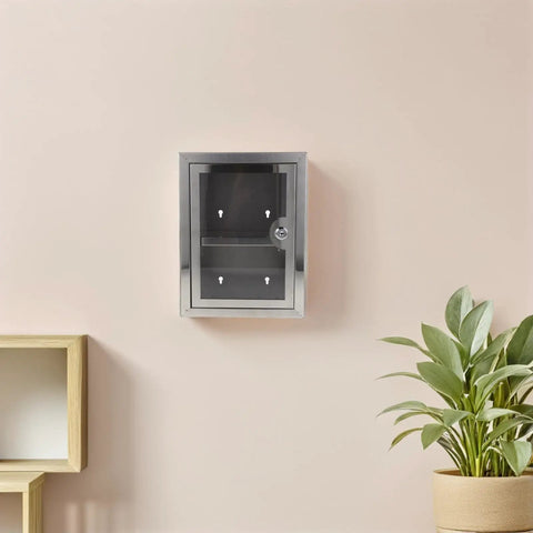 Locking Wall Mounted Stainless Steel Storage Box With Double Layer Design See Through Door Perfect Tool Medicine Organizer