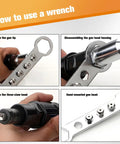 Heavy Duty 3 Piece Pop Rivet Gun Adapter Kit For Cordless Power Drills Built Tough Steel Riveting Tool Attachment showing usage instructions.