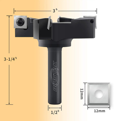 Heavy Duty CNC Spoilboard Surfacing Router Bit Workhorse With 3 Inch Cutting Diameter And One Half Inch Shank 4 Wing Carbide Insert Slab Flattening Planer Bit For Woodworking Industrial Grade Router Bit For Fast Smooth Planing