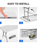 Assembly steps for 6 Ft Folding Table For Indoor And Outdoor Use Heavy Duty Plastic Foldable Dining Surface No Fuss Carrying