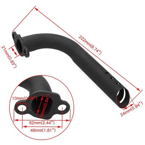 Beefed Up Header Exhaust Pipe Kit For Predator 212cc 196cc Non Hemi and GX160 GX200 Clone Engines with dimensions.