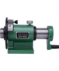 Side view of Heavy Duty Spinning Index Fixture With Slick Precision And Boss Level Versatility For Hardcore Milling And Quick Drilling Jobs Featuring Broad Work Table And Reliable Standard Collet Mount.