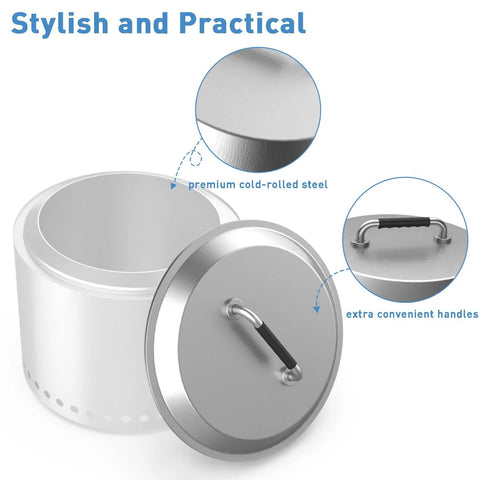 Stainless Steel Fire Pit Lid With Silicone Wrapped Handles for 27 Inch Outdoor Pits, All Weather Shield Cover, weatherproof silver.