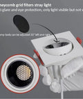 Close-up of Top Shelf 24W LED Recessed Downlights With Quick Gimbal Retrofit Fit showcasing honeycomb grid for glare-free lighting.