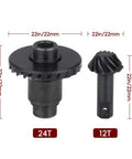CNC machined steel 24T and 12T helical gear set for 1/18 Traxxas TRX4M crawler front and rear axle upgrade, improves durability.