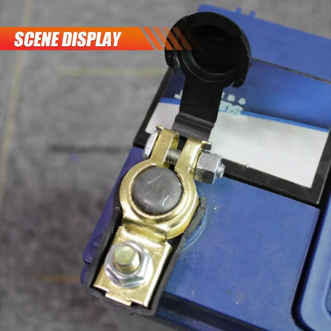Battery Terminal Clamps Set For Positive And Negative Posts Pure Copper Quick Release Cable Ends installed on battery