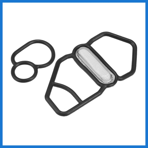 Honda Prelude VTEC Solenoid Gasket Spool Valve Filter Screen Replacement Kit - Easy Install, 2 Pack, black gaskets and filter screen.