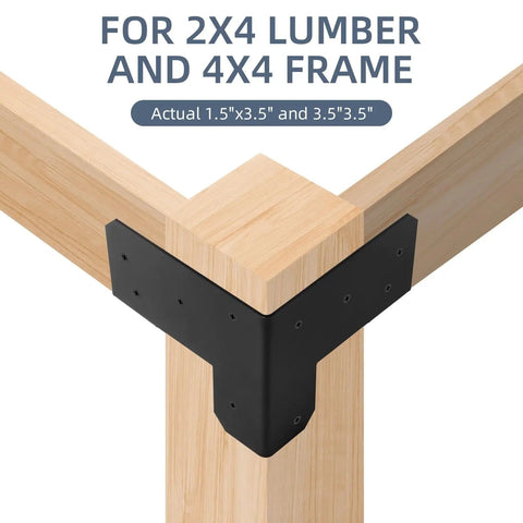 4 Pack 3 Way Workbench Corner Brackets Kit For 4x4 And 2x4 Wood Heavy Duty DIY Workbench Hardware With Screws installed on wood