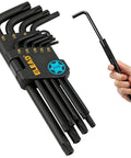 Torx Star Allen Wrench Set 11 Piece With Long Arm Wrenches And Extension Bar T10 Through T50 Heat Treated S2 Steel With Black Oxide Finish For Auto Motorcycle Home DIY Projects Pro Grade Heavy Duty Maintenance, case and key