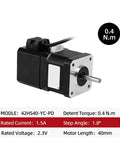 Stepper motor 42HS40-YC-PD, black body with silver front plate, 40 mm length, 4-lead cable, 0.4 N·m detent torque