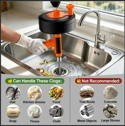 Twenty Five Foot Flexible Steel Drain Auger With Drill Adapter For Shower And Tub Unclogging Of Hair And Grease Built Like A Tank in sink with clogs chart.