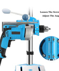 Heavy Duty Drill Press Machine With Rotary Tool, Adjustable Height, showcasing adjustable angle and clamping feature.