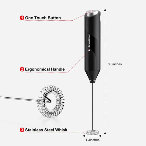 Powerful Milk Frother For Coffee And Lattes Fast Handheld Drink Mixer With Stainless Steel Whisk Battery Operated Wand BPA Free