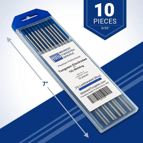 TIG Welding Tungsten Electrodes 10-Pack, 2 Percent Lanthanated WL20 EWLa-2, 3/32 Inch, Blue Tip, Premium Tungsten For TIG Welders From Beginners To Pros, Smooth Arc, Easy Starts, Consistent Performance, Long Lasting