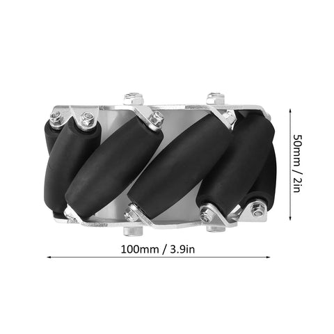 Top view of SPYMINNPOO 100mm steel mecanum wheels with 9 rollers, for robot car, 4-piece set