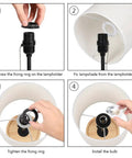 Assembly steps for Modern Wood Bedside Lamp With Linen Fabric Shade And Sturdy Base, Space Saving Nightstand Light