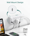 16 Outlet Power Strip With 4 USB Ports And 5 Ft Flat Plug 4 Side Surge Protector Overload Safe Outlet Strip Wall Mount