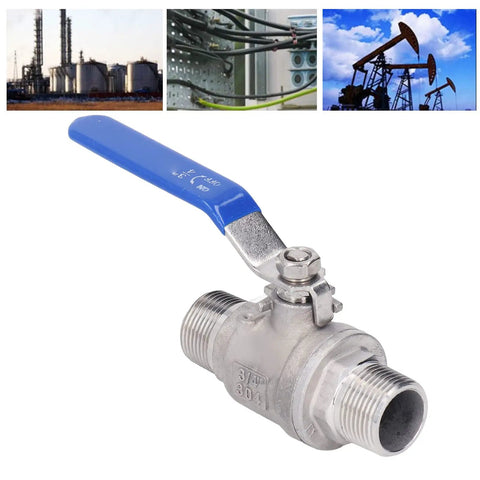 Built Like A Tank 304 Stainless Steel Ball Valve 3/4 Inch Npt Male Thread Featuring Heavy Duty Kickass Seals And A Rock Solid 1000 Wog Rating For Daily Plumbing Jobs in close-up view.