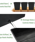 5 Pack Nursery Pots Trays With Removable Mesh Drainage Mats Durable BPA Free Plastic Seed Starter Trays 17 By 12 By 3.5 Inches With Drainage Holes Propagation Kit For Seedlings Microgreens Plant Germination Black showing elevated base, drainage holes, and bottom airflow features.