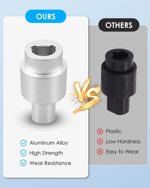 Comparison of aluminum alloy temperature door servo coupling and plastic part for Dodge Ram 1500 1999-2002.