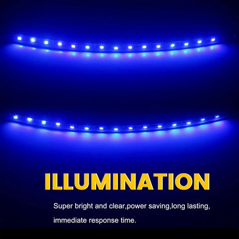 Blue Golf Cart Underglow LED Strip Lights Quad Pack illumination, showcasing bright blue light and flexible design, IP67 waterproof.