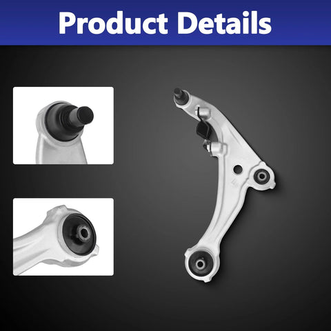 Front control arm suspension kit, 10 pcs, silver arms with black bushings for Nissan Altima 2007–2012/2013
