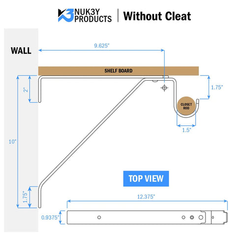 Heavy Duty Adjustable Shelf Rod Support Bracket With Mounting Screws, White Finish, Twelve And A Quarter Inch Projection, Durable Closet And Garage Shelf Bracket For Strong Support