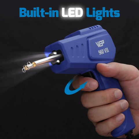 Plastic Welder Kit Pro Grade For Auto Body Repairs 110V with ergonomic grip and LED lights in hand view