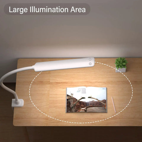 Gooseneck Clamp Desk Lamp With Touch Control Dimmable 10W Swing Arm Architect Lamp illuminating a desk with large lighting area
