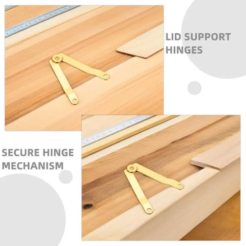 Golden Iron Lid Support Hinges For Wooden Boxes And Treasure Chests Elegant Finish Smooth Opening Easy Install With Connecting Plates