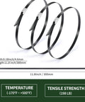 Heavy Duty Stainless Steel Zip Ties 11.8 Inch 100 Count For Outdoor Use Built For Tough Yard Jobs 198 Lb Tensile Strength UV Resistant