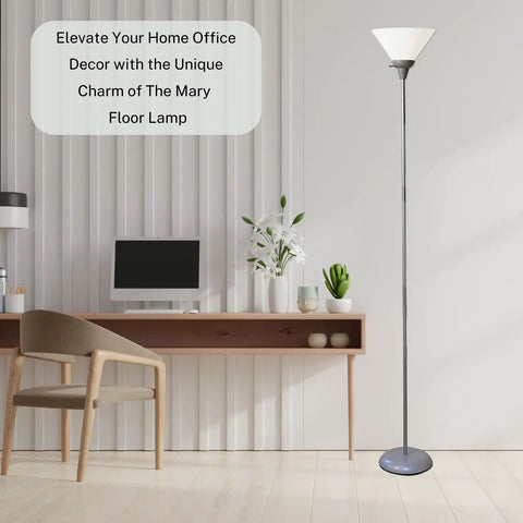 Mary Torchiere Floor Lamp With Opal White Cone Shade For A Warm Cozy Vibe And Glare Free Light in a modern office setting