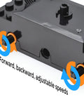 36 Pcs Power Functions Motor Set for STEM Building Blocks showing black motor with arrows indicating forward and backward speeds.