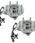 Rock Solid 6 Piece Front Suspension Kit Including Inner And Outer Tie Rod Ends Plus Left Right Wheel Hub Bearings For Ford Expedition And Lincoln Navigator 4WD Models Year 2003 Through 2006, showing dual row wheel hub bearings with sensor wires.