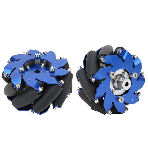 MUNEFE right mecanum wheel, blue aluminum frame with TPU rubber rollers, 4-inch pair
