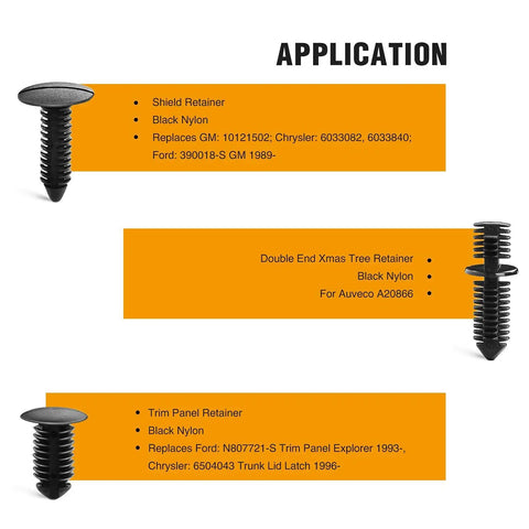 Heavy Duty Nylon Bumper Shield Retainers And Double End Xmas Tree Clips Universal Auto Body Fastener Kit With Bonus Removal Tool, black nylon fasteners.