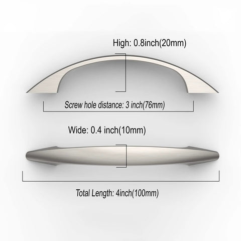 10 Pack 3 Inch Cabinet Handles Brushed Satin Nickel Zinc Alloy Pulls diagram with dimensions and brushed finish