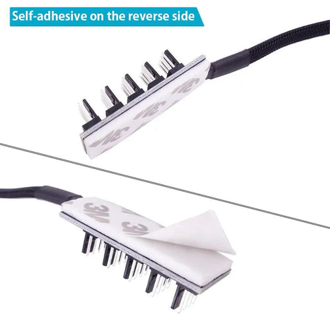 Close-up of self-adhesive side of Five Way Fan Hub Splitter Cable For Desktop PCs PWM 4 Pin And 3 Pin Fans Power Extension Cord Adaptor