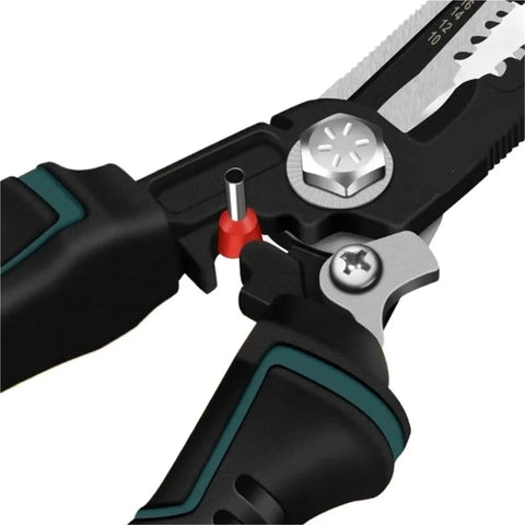 Detailed view of Premium Multifunctional Electrical Wire Stripper And Crimping Pliers showing precision stripping jaw and clamping grip.