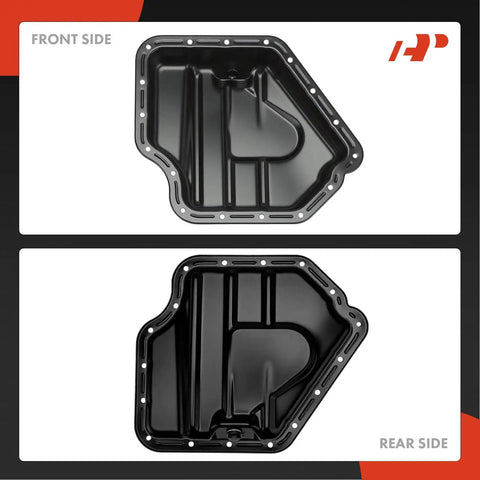 Front and rear view of Lower 3.6L Engine Oil Pan Sump With Plug-In Gasket And Bolts For Dodge Grand Caravan Journey V6.