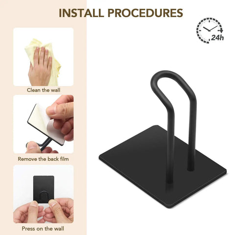 Installation process for Heavy Duty Adhesive Hooks 4 Pack Stainless Steel Towel Hangers For Kitchen And Bathroom Door Wall Mount Holds Towels Robes Hats Coats And Keys Up To 11 Lbs Black.
