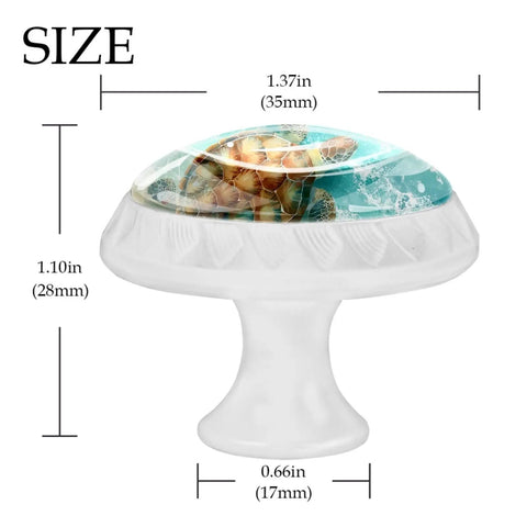 4 Pack Beach Themed Turtle And Starfish Cabinet Knobs with 35mm crystal glass top on white ABS round drawer pull