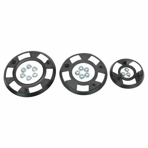 Three black circular adapters for 17 Gallon Gas Fuel Tank Replacement For Acura CL 1997 1999 And Honda Accord 1994 1997 Direct Fit OE Style
