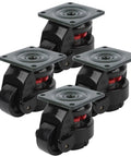 Heavy Duty Leveling Caster Set Rock Solid Adjustable Metal Composite Wheels Four Pack Rolls Smooth On Any Surface Precision Plate Mount For Workshop Gear Built Tough - Close-up view of four casters with precision plate mounts.