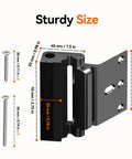 Heavy Duty Door Reinforcement Lock For Front And Inward Swing Doors With 1200Lb Ultra Strength And Wider Strike Plate Flip Deadbolt Latch For Night Safety For Kids Two Pack Black shown with measurements and screws.