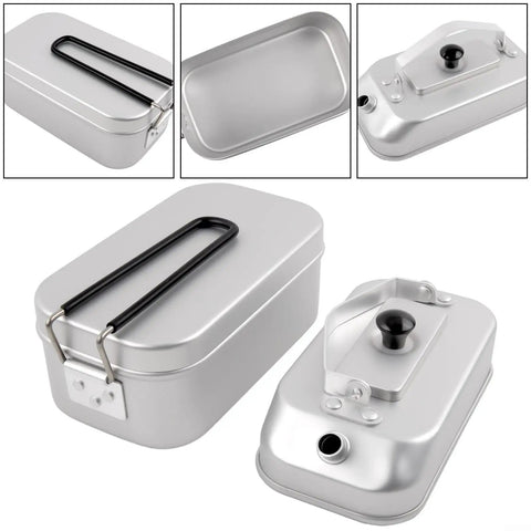 Ultralight Aluminum Camping Cookware Set 2-In-1 Grab-And-Go Lunch Box And Kettle With Folding Handle For Hiking And Backpacking