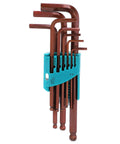 Premium 9 Piece Ball Head Hex Key Wrench Set Made From Alloy Steel With Long Arms For Tight Spots And Deep Holes Perfect For Furniture Assembly Car Fixes Or Home Upgrades That Get The Job Done Right. 9-piece alloy steel hex key set in holder, long arms