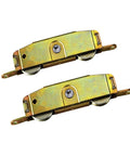 2 Pack Sliding Patio Door Roller Assembly With 1-1/4 Inch Steel Ball Wheel Bearing Side Adjustable Replacement For Damaged Doors Includes 5/16 Inch Wheel Thickness And 1-1/4 Inch Diameter Durable Heavy Duty Rollers, showcasing two side-by-side brass-colored roller assemblies with visible wheels.
