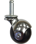 2-Inch Office Chair Caster With Soft Black Rubber Ball, Chrome Hooded Swivel, Double Ball Bearing, Grip Ring Stem visible