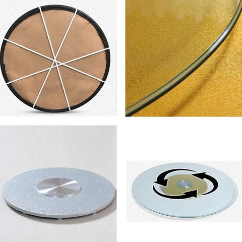 Round Tempered Glass Lazy Susan Turntable With Large Aluminum Base scratch resistant 10mm glass details and base design